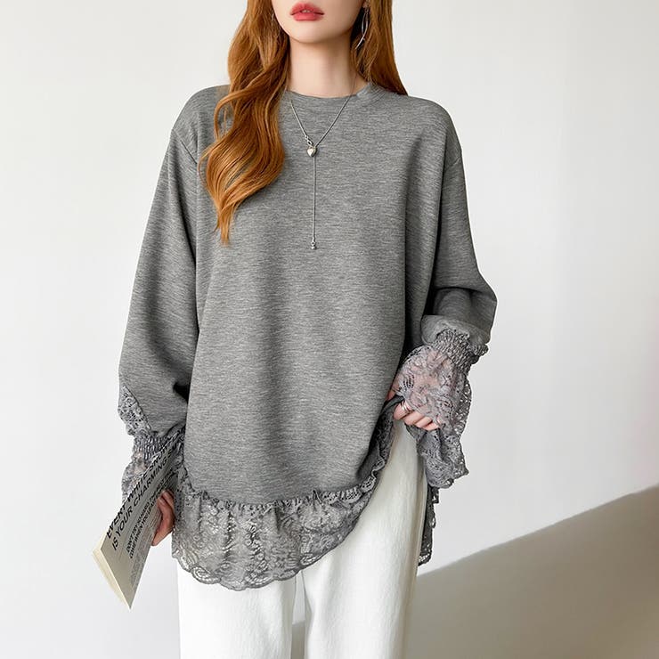 レース切り替えチュニックトップス レーストップス オーバーサイズ | COCOMOMO | 詳細画像13 