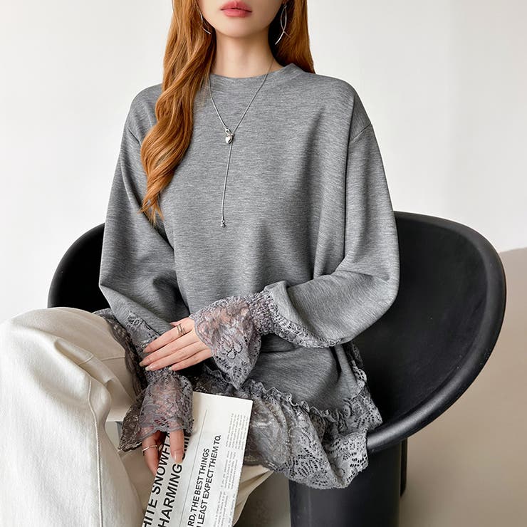 レース切り替えチュニックトップス レーストップス オーバーサイズ | COCOMOMO | 詳細画像14 