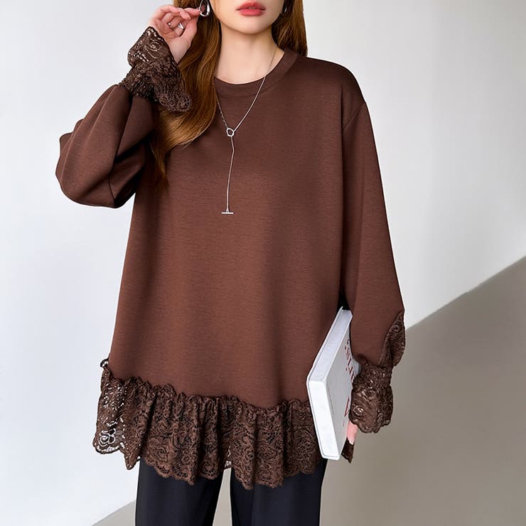 レース切り替えチュニックトップス レーストップス オーバーサイズ | COCOMOMO | 詳細画像19 