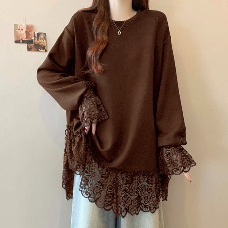 レース切り替えチュニックトップス レーストップス オーバーサイズ | COCOMOMO | 詳細画像6 