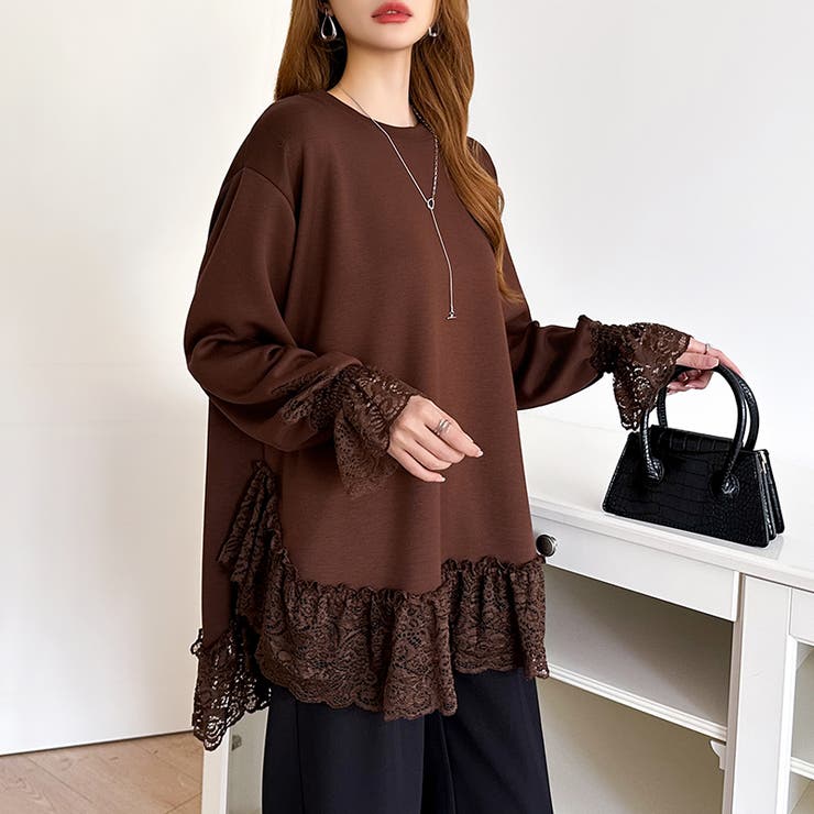 レース切り替えチュニックトップス レーストップス オーバーサイズ | COCOMOMO | 詳細画像27 