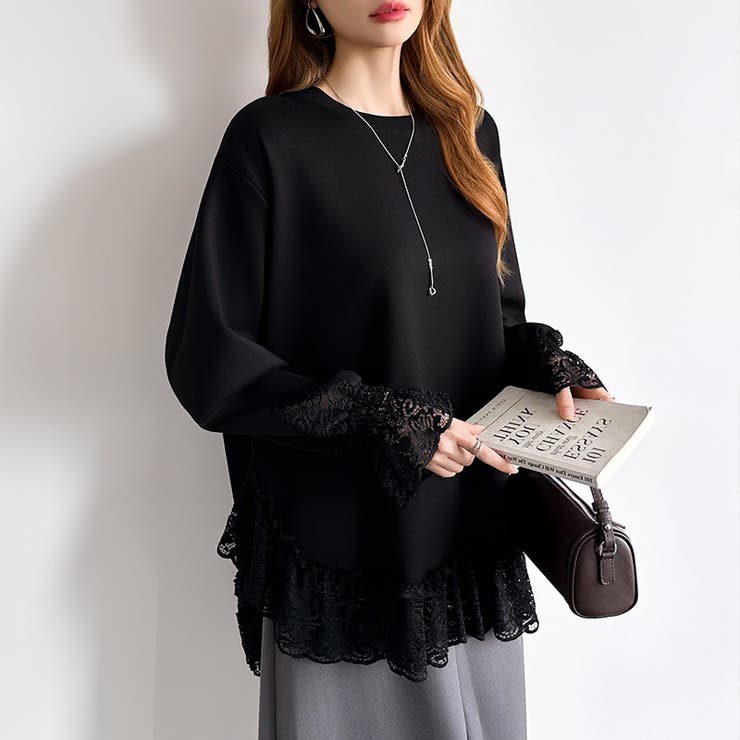 レース切り替えチュニックトップス レーストップス オーバーサイズ | COCOMOMO | 詳細画像30 