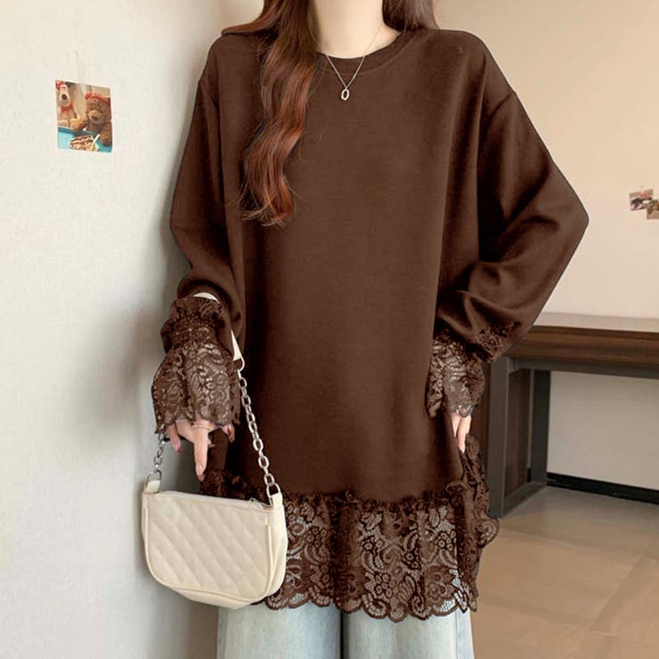 レース切り替えチュニックトップス レーストップス オーバーサイズ | COCOMOMO | 詳細画像7 