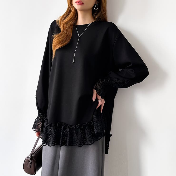 レース切り替えチュニックトップス レーストップス オーバーサイズ | COCOMOMO | 詳細画像33 