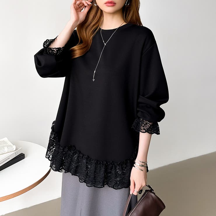 レース切り替えチュニックトップス レーストップス オーバーサイズ | COCOMOMO | 詳細画像36 