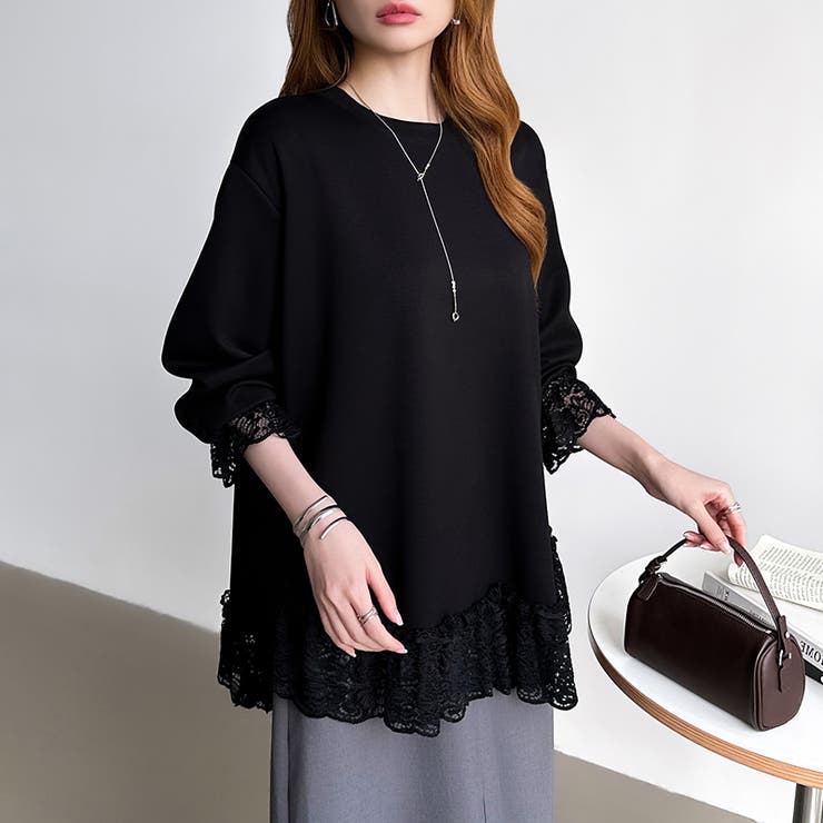 レース切り替えチュニックトップス レーストップス オーバーサイズ | COCOMOMO | 詳細画像37 