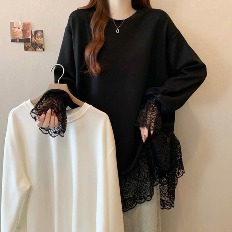 レース切り替えチュニックトップス レーストップス オーバーサイズ | COCOMOMO | 詳細画像8 