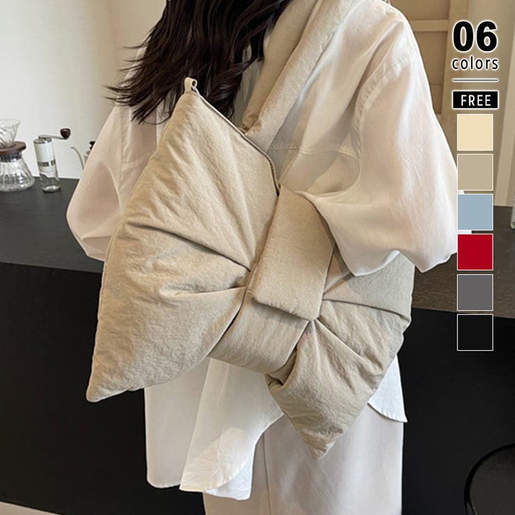 ライトブラウン | ふわっと軽く、きゅっと可愛いリボンパファーバッグ ビッグリボンバッグ | COCOMOMO