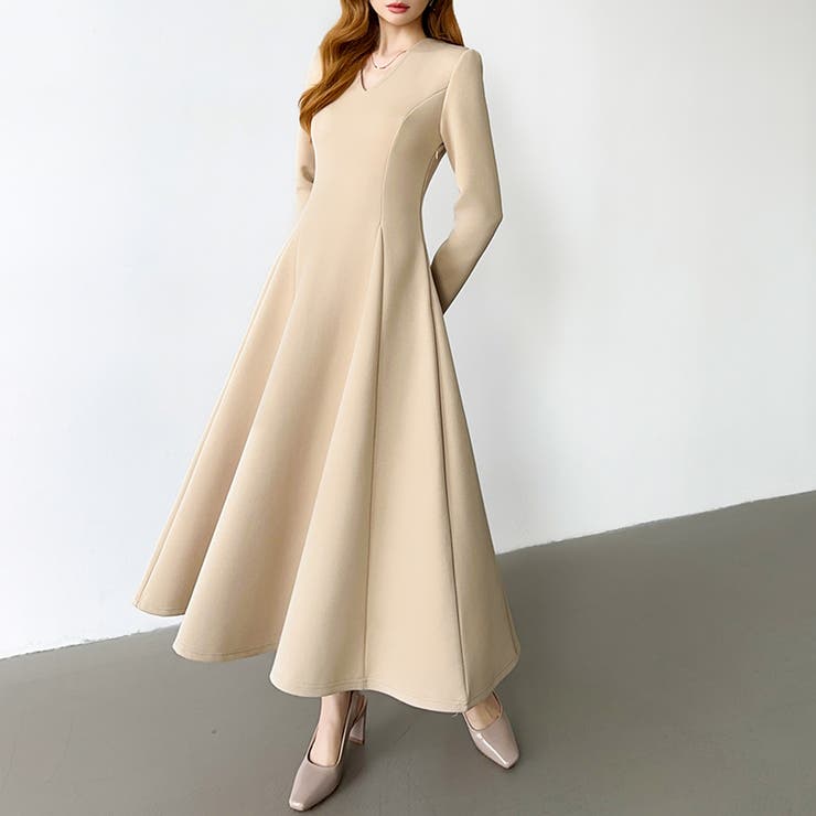 一目で美人。美ラインフレアワンピ vネックワンピース フレアワンピース | COCOMOMO | 詳細画像3 