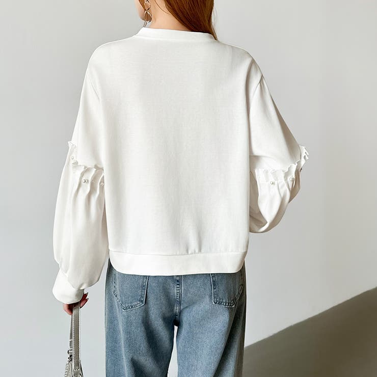 カジュアルに、ほんのりフェミニン。パールギャザースウェットトップス トレーナー | COCOMOMO | 詳細画像16 