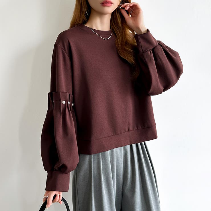 カジュアルに、ほんのりフェミニン。パールギャザースウェットトップス トレーナー | COCOMOMO | 詳細画像23 