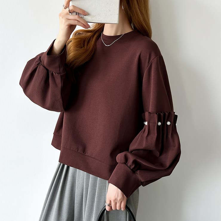 カジュアルに、ほんのりフェミニン。パールギャザースウェットトップス トレーナー | COCOMOMO | 詳細画像24 