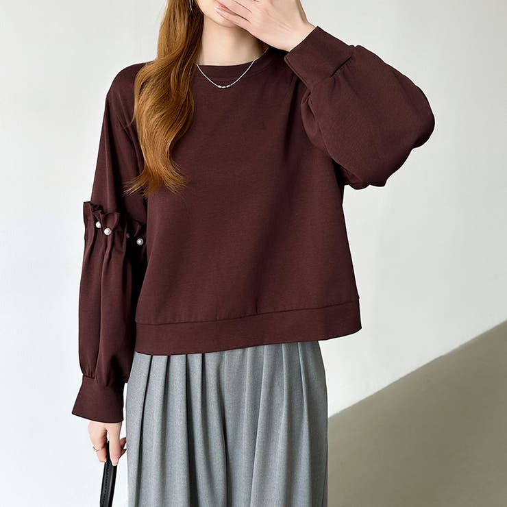 カジュアルに、ほんのりフェミニン。パールギャザースウェットトップス トレーナー | COCOMOMO | 詳細画像25 