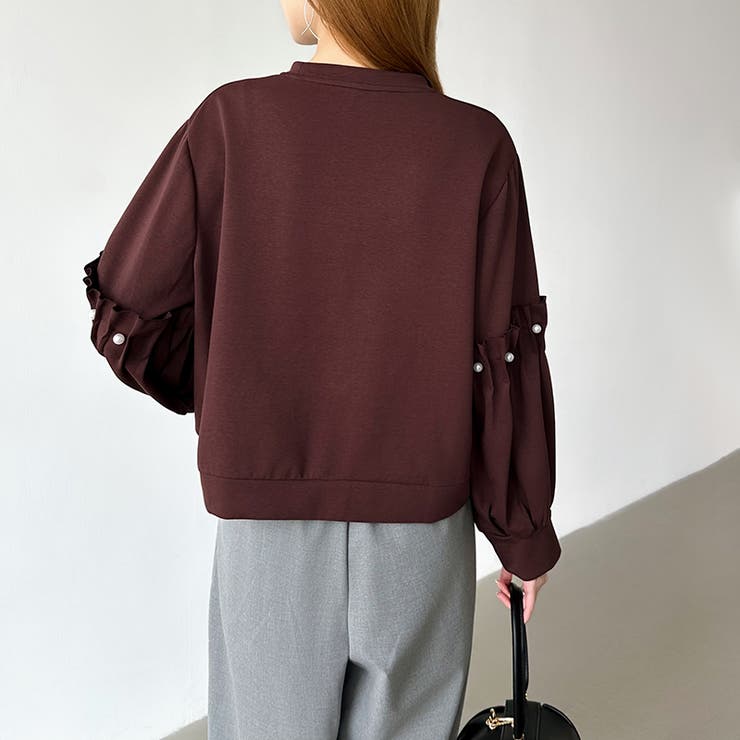 カジュアルに、ほんのりフェミニン。パールギャザースウェットトップス トレーナー | COCOMOMO | 詳細画像27 