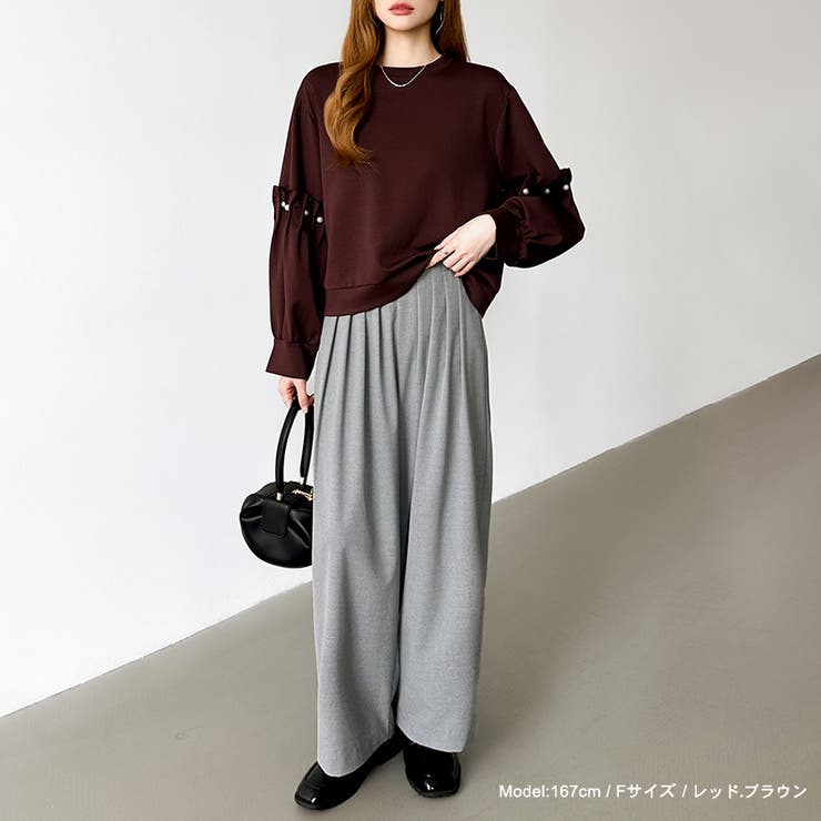 カジュアルに、ほんのりフェミニン。パールギャザースウェットトップス トレーナー | COCOMOMO | 詳細画像28 