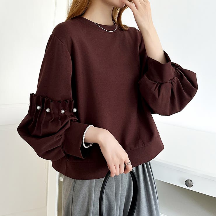 カジュアルに、ほんのりフェミニン。パールギャザースウェットトップス トレーナー | COCOMOMO | 詳細画像31 