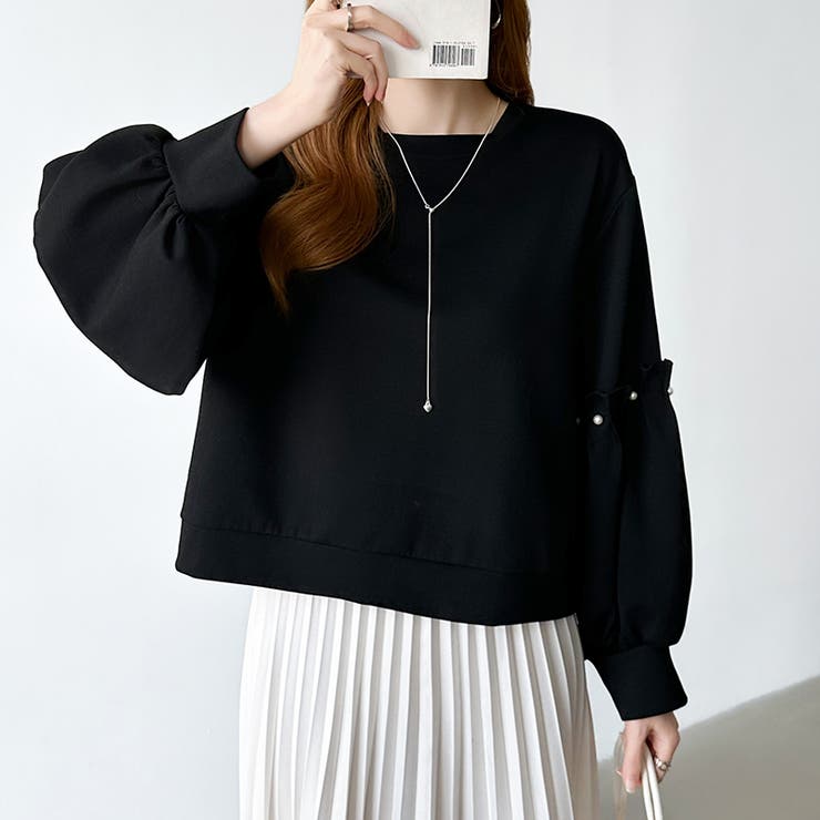 カジュアルに、ほんのりフェミニン。パールギャザースウェットトップス トレーナー | COCOMOMO | 詳細画像33 