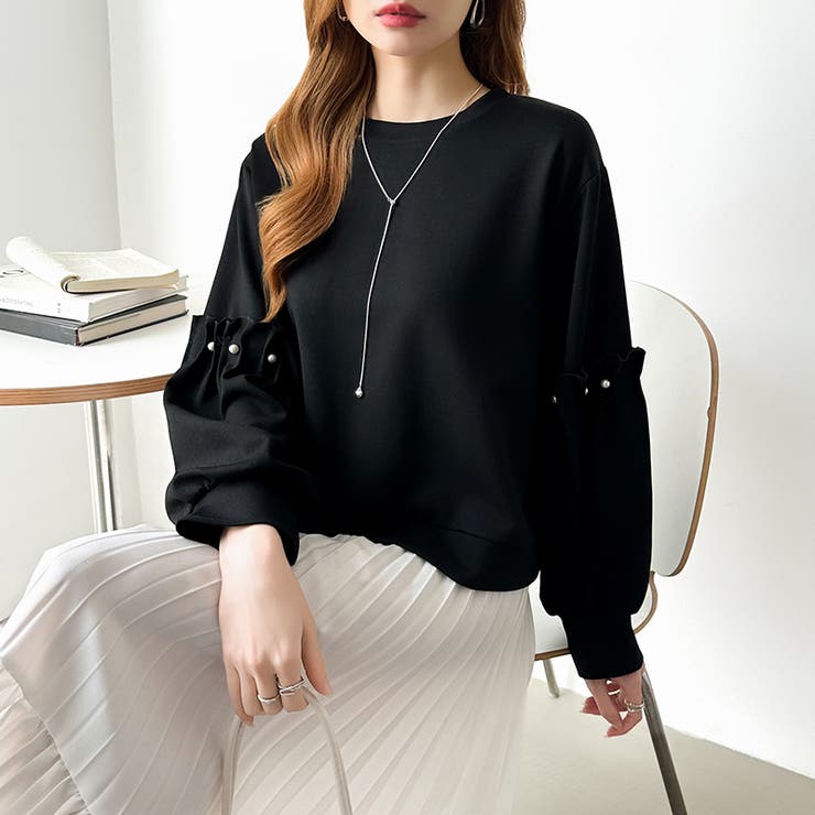 カジュアルに、ほんのりフェミニン。パールギャザースウェットトップス トレーナー | COCOMOMO | 詳細画像36 