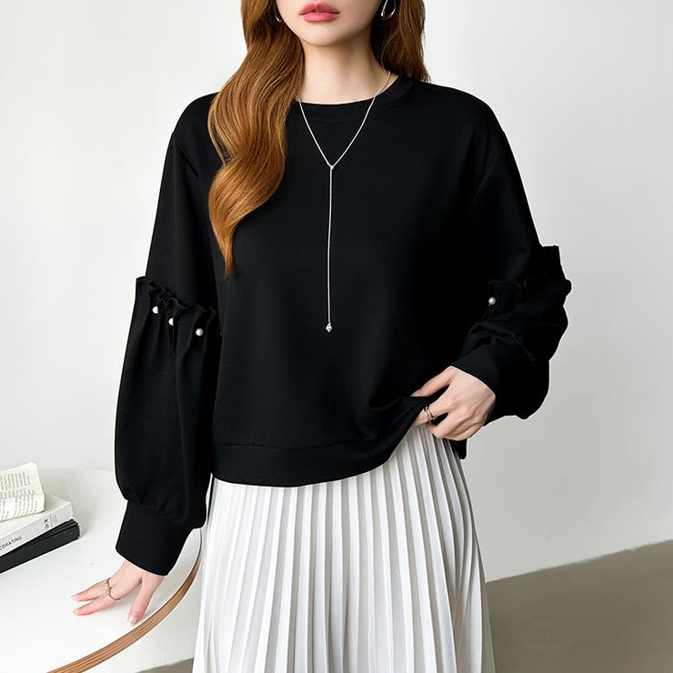 カジュアルに、ほんのりフェミニン。パールギャザースウェットトップス トレーナー | COCOMOMO | 詳細画像37 