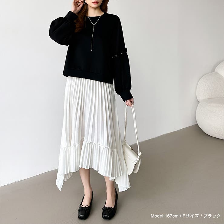 カジュアルに、ほんのりフェミニン。パールギャザースウェットトップス トレーナー | COCOMOMO | 詳細画像38 