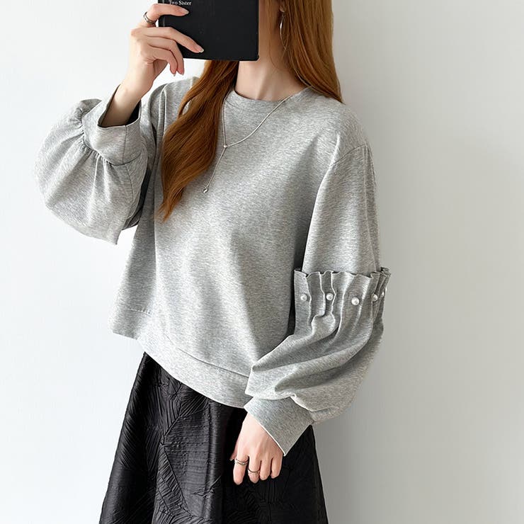 カジュアルに、ほんのりフェミニン。パールギャザースウェットトップス トレーナー | COCOMOMO | 詳細画像4 