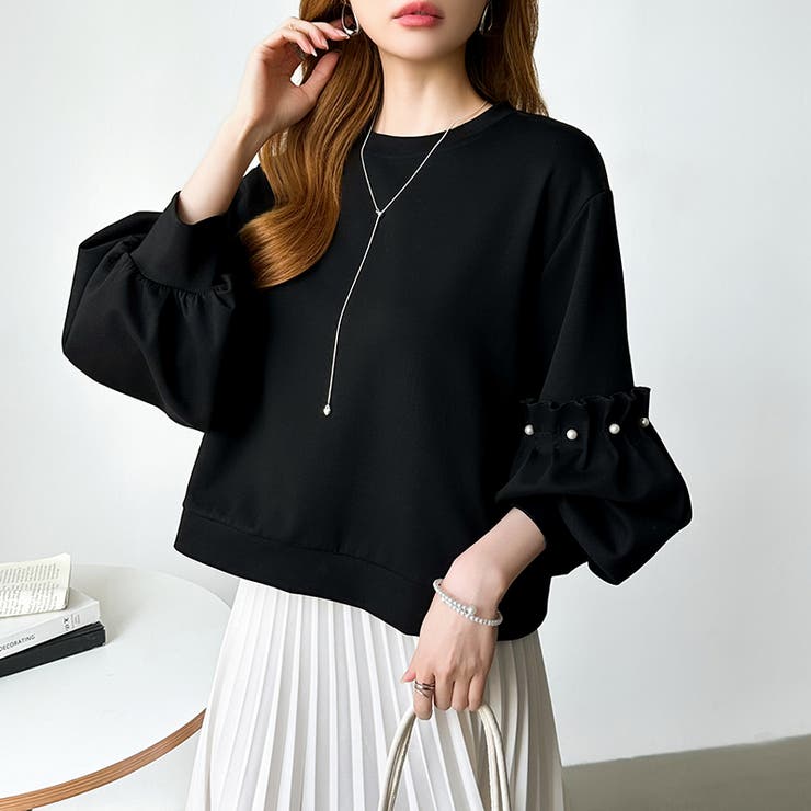 カジュアルに、ほんのりフェミニン。パールギャザースウェットトップス トレーナー | COCOMOMO | 詳細画像41 