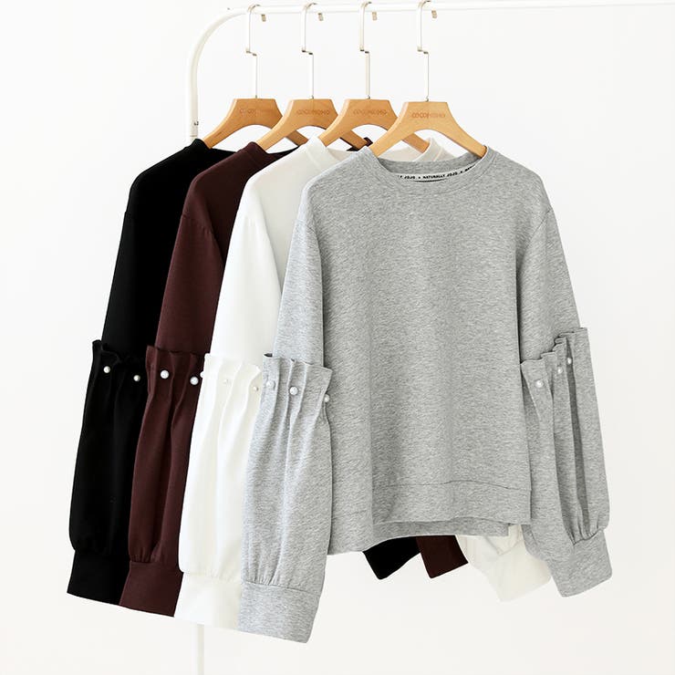 カジュアルに、ほんのりフェミニン。パールギャザースウェットトップス トレーナー | COCOMOMO | 詳細画像42 