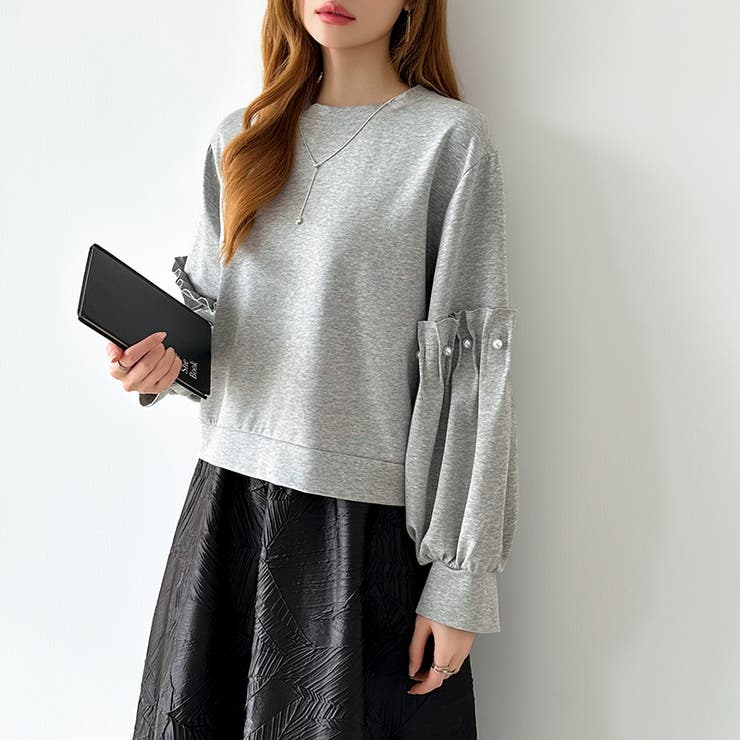 カジュアルに、ほんのりフェミニン。パールギャザースウェットトップス トレーナー | COCOMOMO | 詳細画像5 