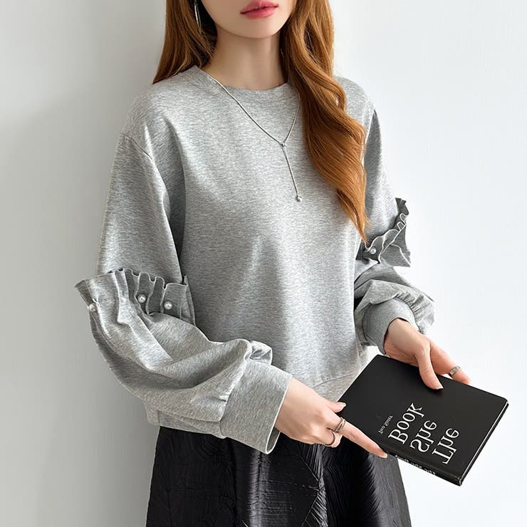 カジュアルに、ほんのりフェミニン。パールギャザースウェットトップス トレーナー | COCOMOMO | 詳細画像7 