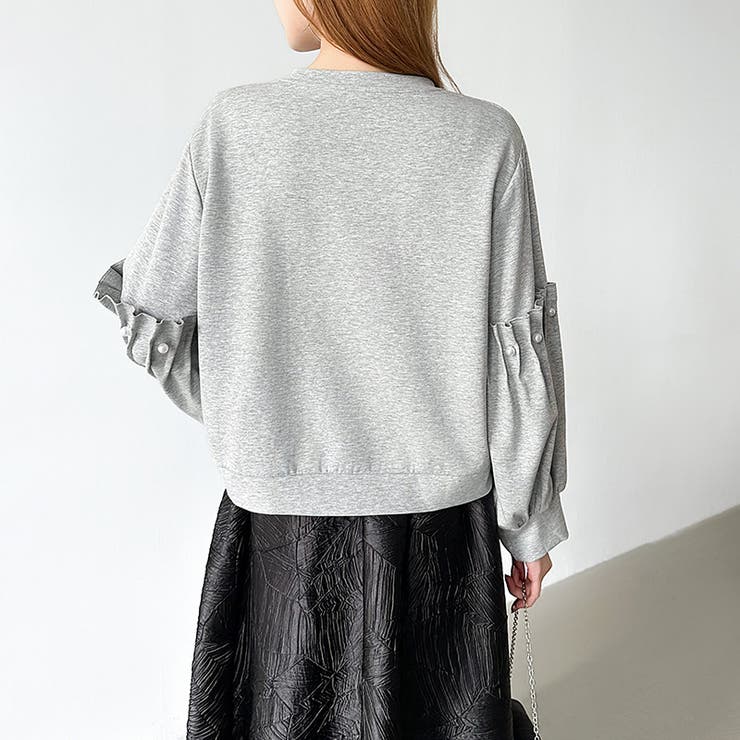 カジュアルに、ほんのりフェミニン。パールギャザースウェットトップス トレーナー | COCOMOMO | 詳細画像8 