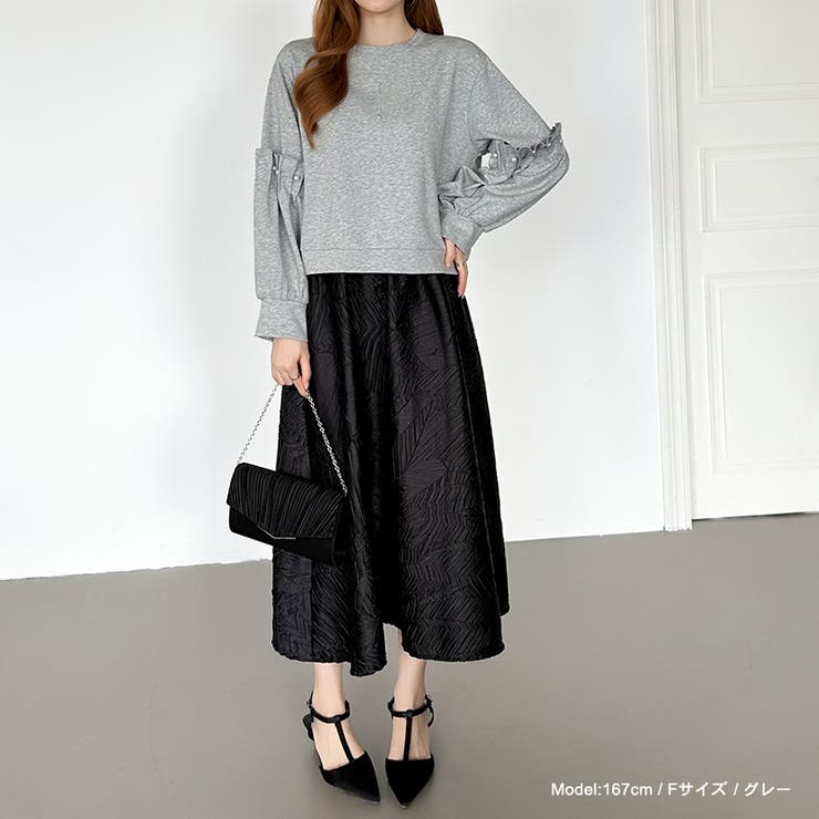 カジュアルに、ほんのりフェミニン。パールギャザースウェットトップス トレーナー | COCOMOMO | 詳細画像9 