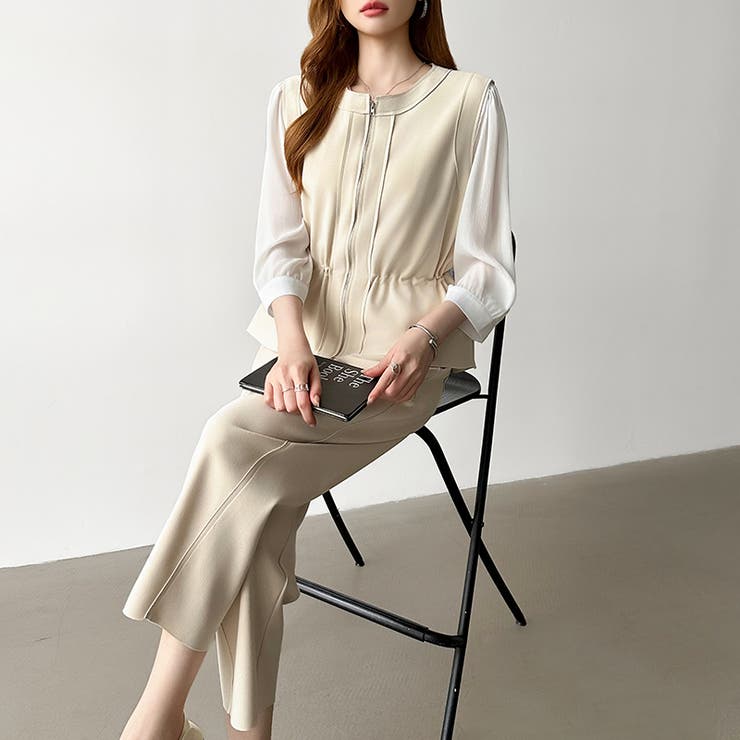 オンオフ寄り添う、ペプラムベストセットアップ ペプラム パンツセットアップ | COCOMOMO | 詳細画像11 