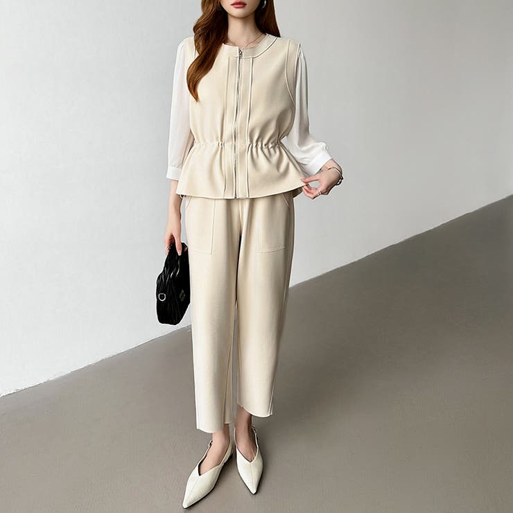 オンオフ寄り添う、ペプラムベストセットアップ ペプラム パンツセットアップ | COCOMOMO | 詳細画像2 