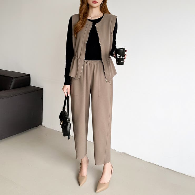 オンオフ寄り添う、ペプラムベストセットアップ ペプラム パンツセットアップ | COCOMOMO | 詳細画像22 