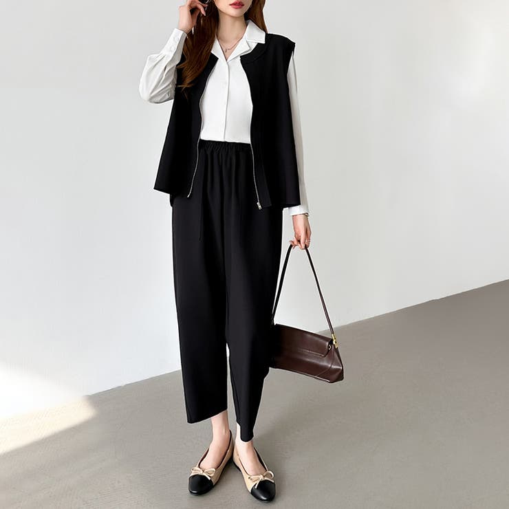 オンオフ寄り添う、ペプラムベストセットアップ ペプラム パンツセットアップ | COCOMOMO | 詳細画像24 