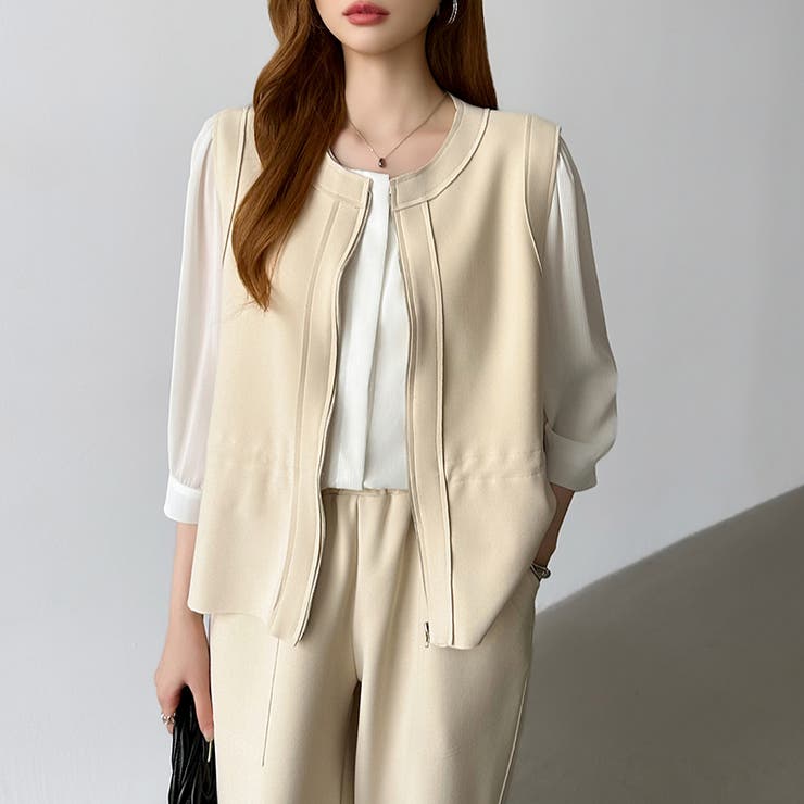 オンオフ寄り添う、ペプラムベストセットアップ ペプラム パンツセットアップ | COCOMOMO | 詳細画像5 