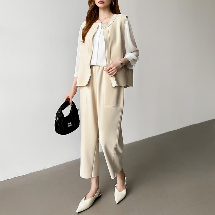 オンオフ寄り添う、ペプラムベストセットアップ ペプラム パンツセットアップ | COCOMOMO | 詳細画像9 