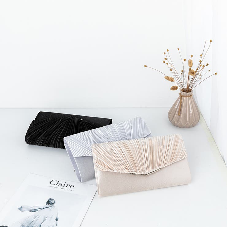 1つで3役、気品漂うサテンプリーツバッグ パーティーバッグ 結婚式 | COCOMOMO | 詳細画像24 