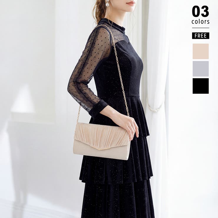 ベージュ | 1つで3役、気品漂うサテンプリーツバッグ パーティーバッグ 結婚式 | COCOMOMO