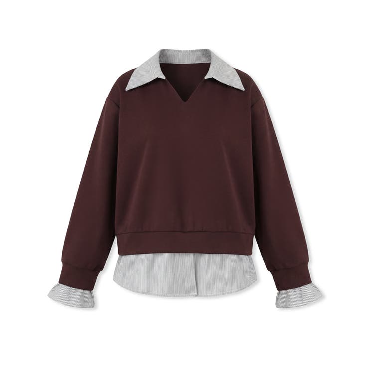 一枚でレイヤード風コーデに。ドッキングシャツ 襟付きVネックトップス 重ね着風 | COCOMOMO | 詳細画像18 