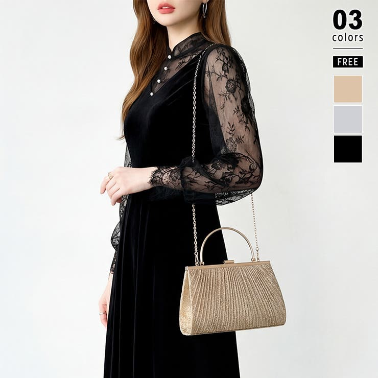 ベージュ | 上品リッチな存在感。2wayプリーツパーティーバッグ パーティーバッグ | COCOMOMO