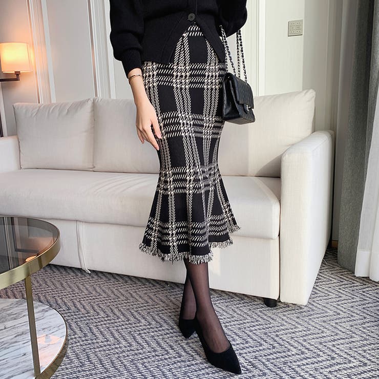 女性らしさを引き立てる、チェックマーメイドスカート チェックスカート | COCOMOMO | 詳細画像12 