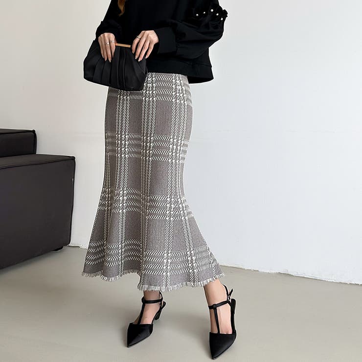 女性らしさを引き立てる、チェックマーメイドスカート チェックスカート | COCOMOMO | 詳細画像7 