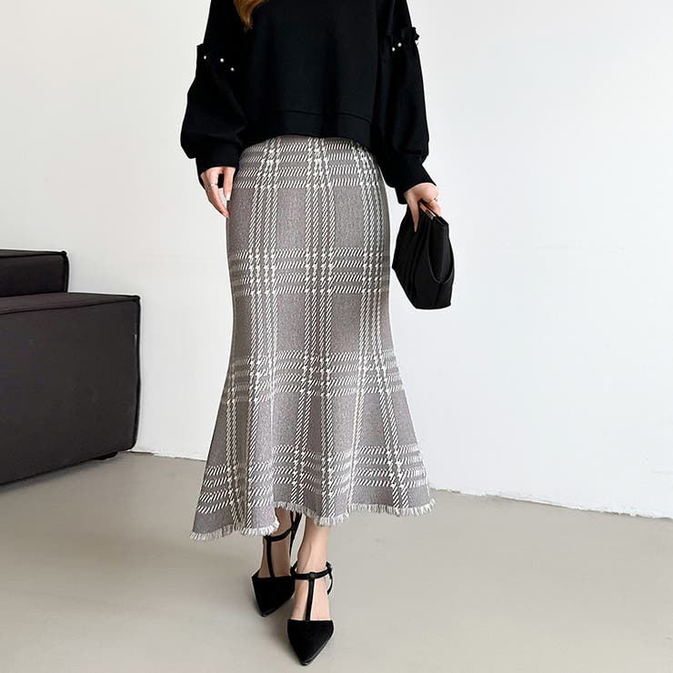 女性らしさを引き立てる、チェックマーメイドスカート チェックスカート | COCOMOMO | 詳細画像8 