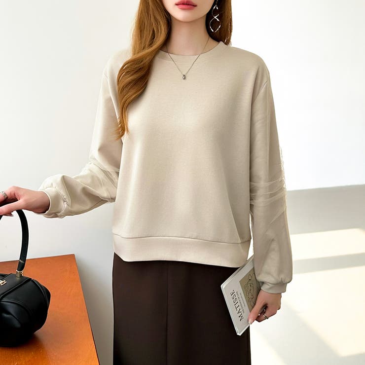 透け感チュールで魅せる、チュールドッキングトップス スウェット チュール袖 | COCOMOMO | 詳細画像19 