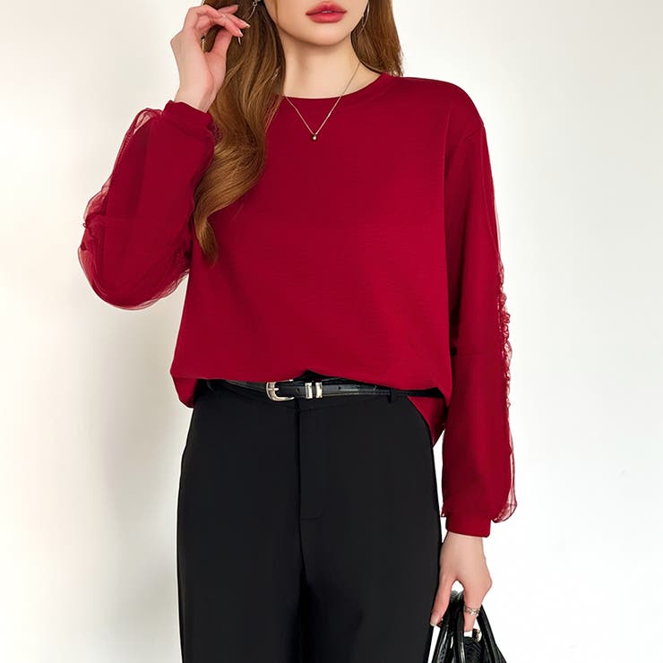 透け感チュールで魅せる、チュールドッキングトップス スウェット チュール袖 | COCOMOMO | 詳細画像23 