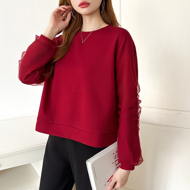 透け感チュールで魅せる、チュールドッキングトップス スウェット チュール袖 | COCOMOMO | 詳細画像25 