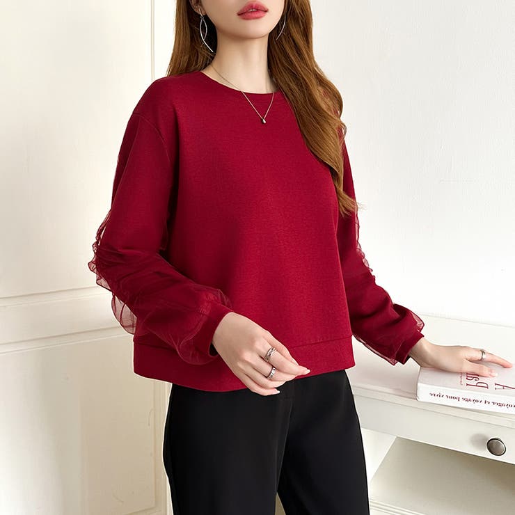 透け感チュールで魅せる、チュールドッキングトップス スウェット チュール袖 | COCOMOMO | 詳細画像26 