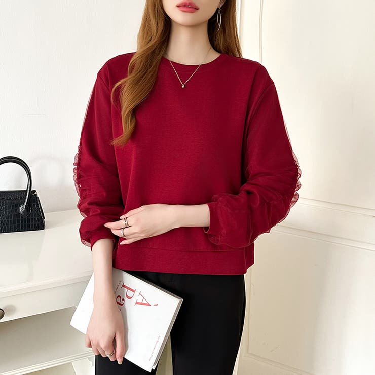 透け感チュールで魅せる、チュールドッキングトップス スウェット チュール袖 | COCOMOMO | 詳細画像28 