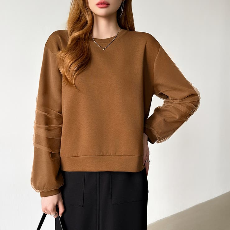 透け感チュールで魅せる、チュールドッキングトップス スウェット チュール袖 | COCOMOMO | 詳細画像29 